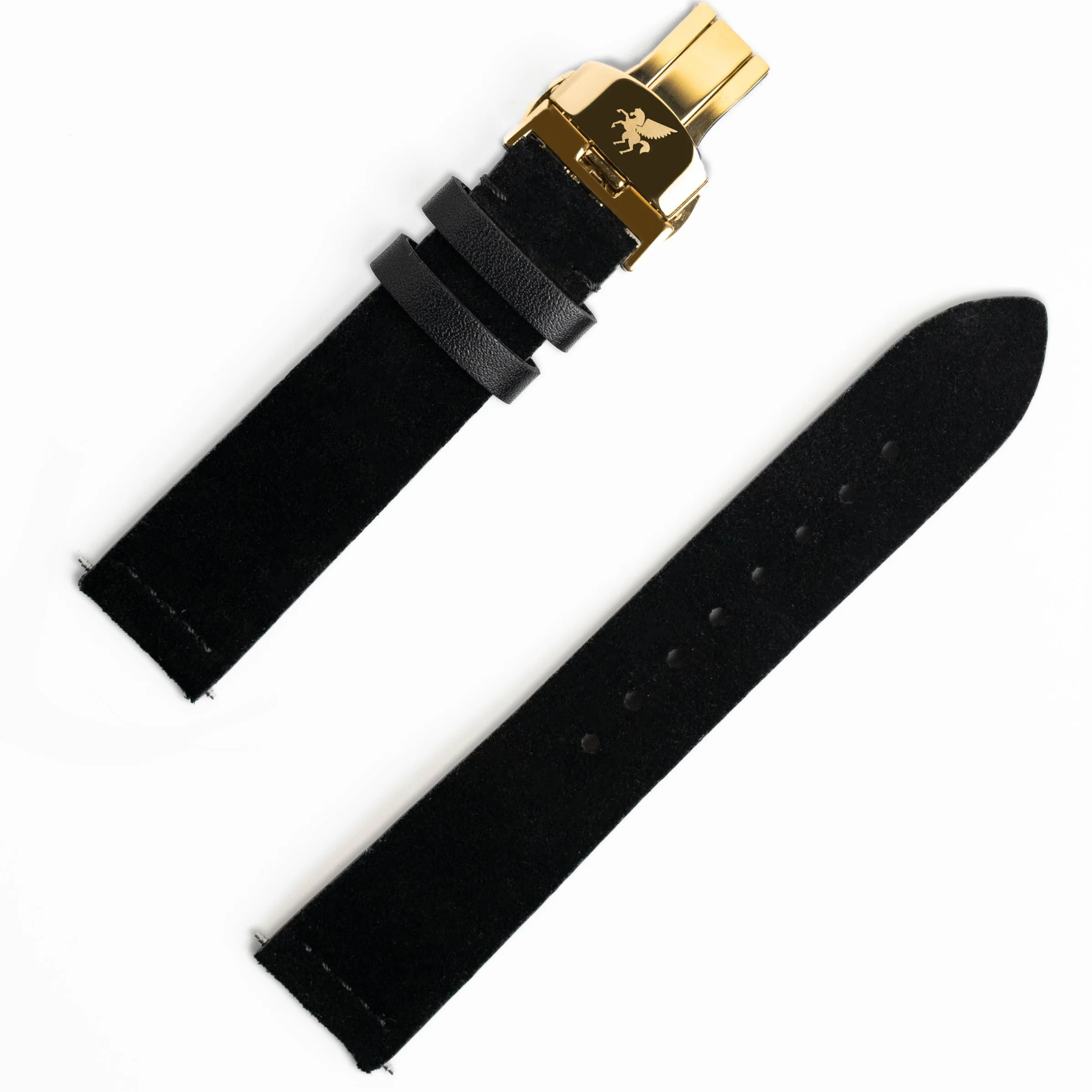 Onyx Black Italian Suede Leather Strap w/ Butterfly Buckle - Image 4